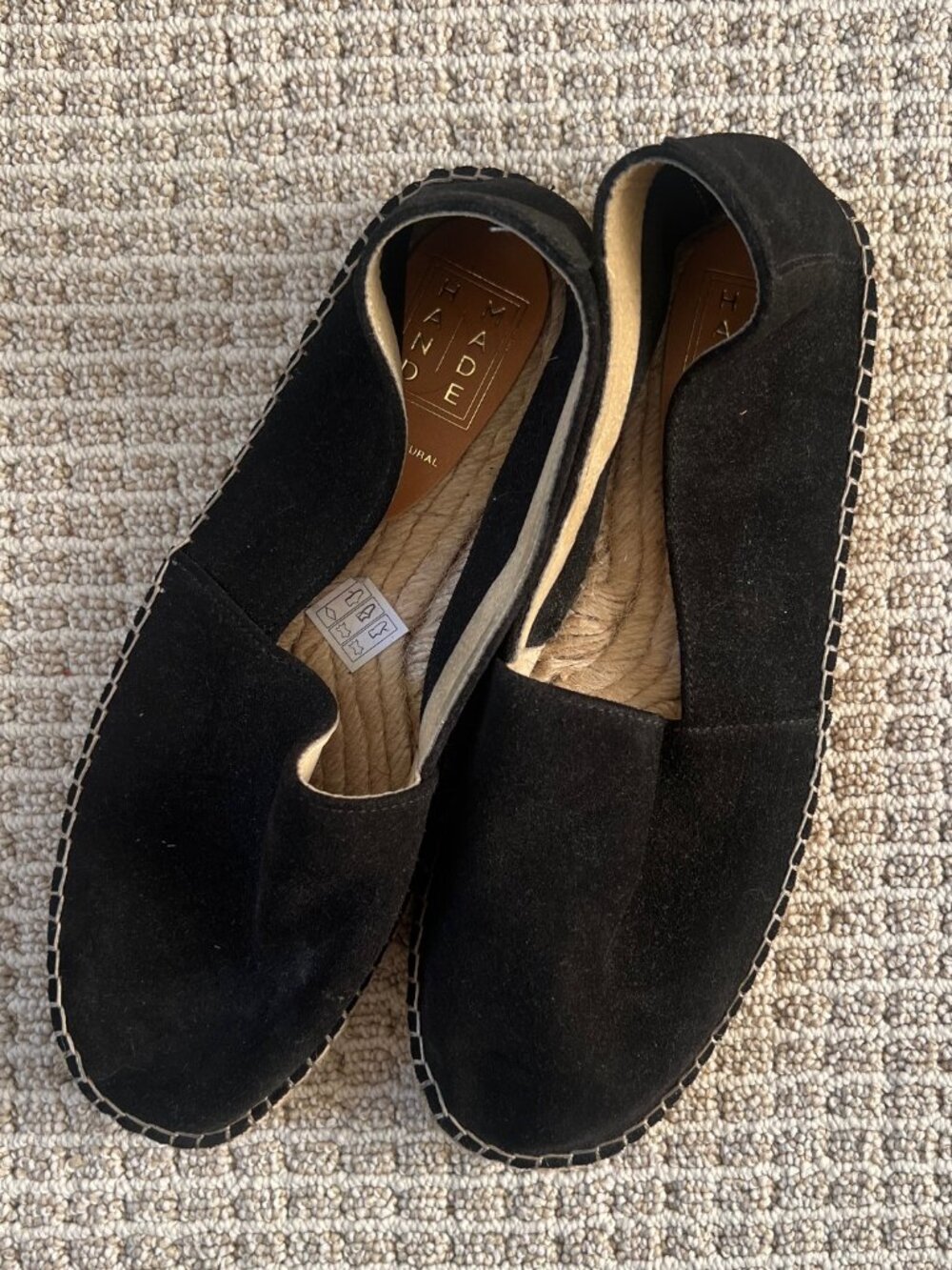 Handmade Black Suede Espadrille Flats Jute Sole Piel Natural Size 40